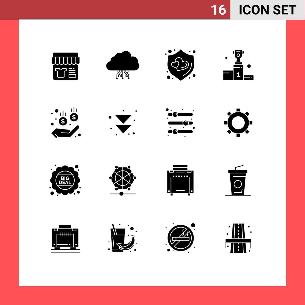 Modern Set of 16 Solid Glyphs and symbols such as medical medal network win award Editable Vector Design Elements