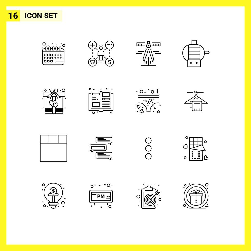 Set of 16 Commercial Outlines pack for present box setting engine measure Editable Vector Design Elements