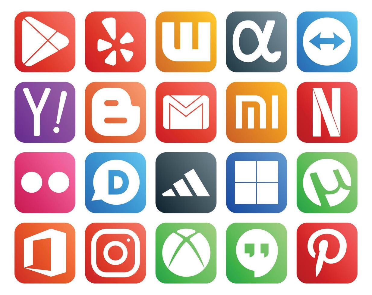 Paquete de 20 íconos de redes sociales que incluye delicioso disqus blogger flickr xiaomi vector