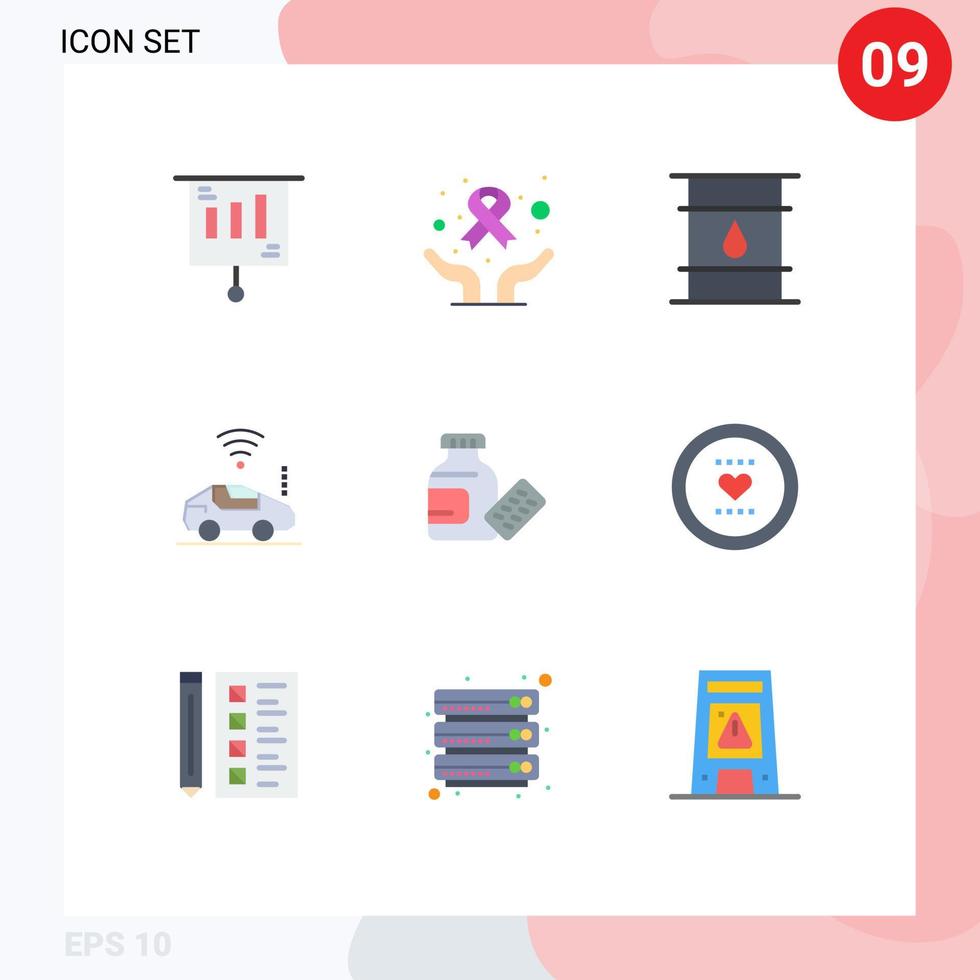 Pictogram Set of 9 Simple Flat Colors of medical wifi can car logistic Editable Vector Design Elements