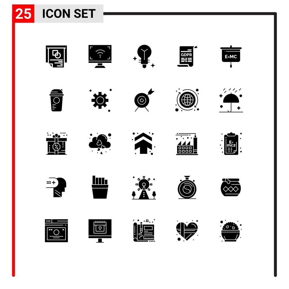 Modern Set of 25 Solid Glyphs Pictograph of education general data protection tv gdpr consent Editable Vector Design Elements