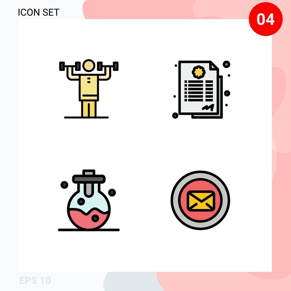 Pack of 4 Modern Filledline Flat Colors Signs and Symbols for Web Print Media such as activity chemical physical contract laboratory Editable Vector Design Elements