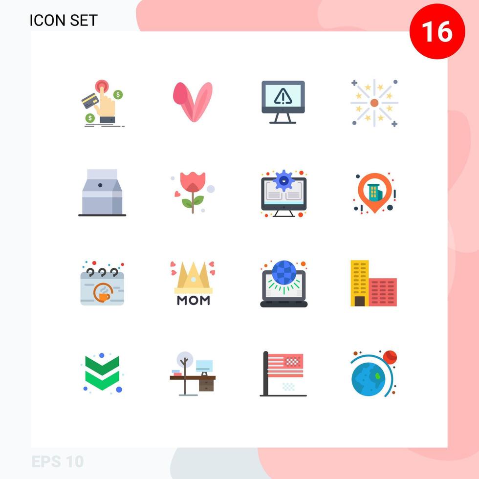 Flat Color Pack of 16 Universal Symbols of holiday festivity rabbit celebration internet Editable Pack of Creative Vector Design Elements