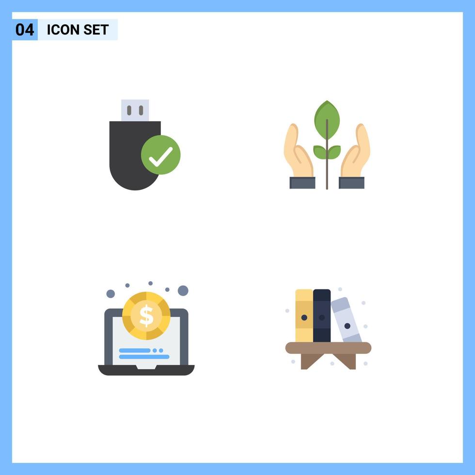 Mobile Interface Flat Icon Set of 4 Pictograms of computers dollar hardware plant money Editable Vector Design Elements