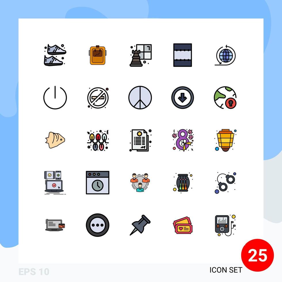 Group of 25 Modern Filled line Flat Colors Set for off business network headgear global business layout Editable Vector Design Elements