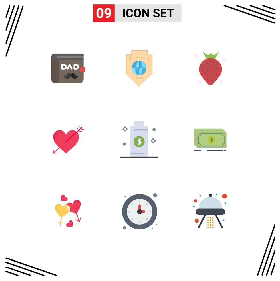 conjunto de 9 iconos de ui modernos símbolos signos para vacaciones de san valentín escudo flecha baya elementos de diseño vectorial editables vector