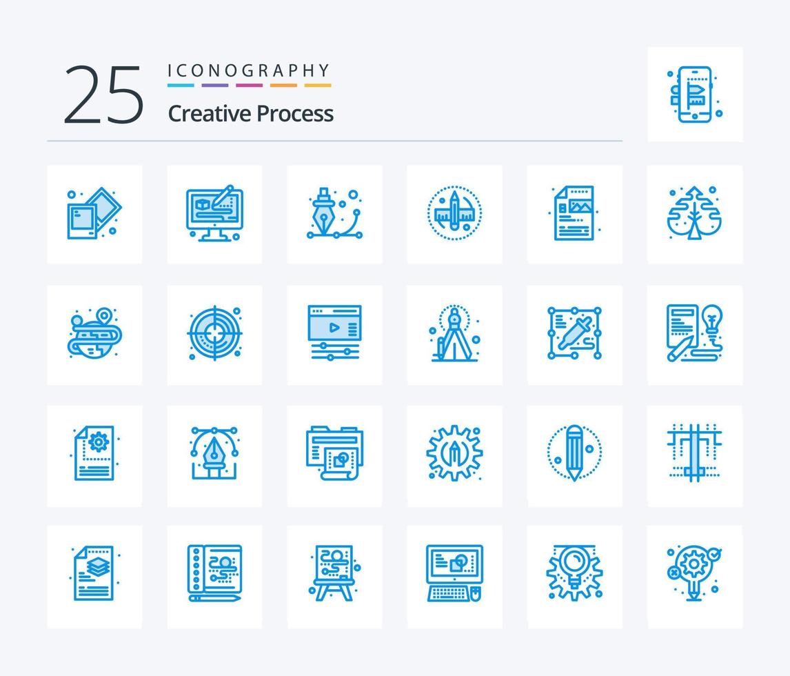 Creative Process 25 Blue Color icon pack including process. tool. design. ruler. creative vector