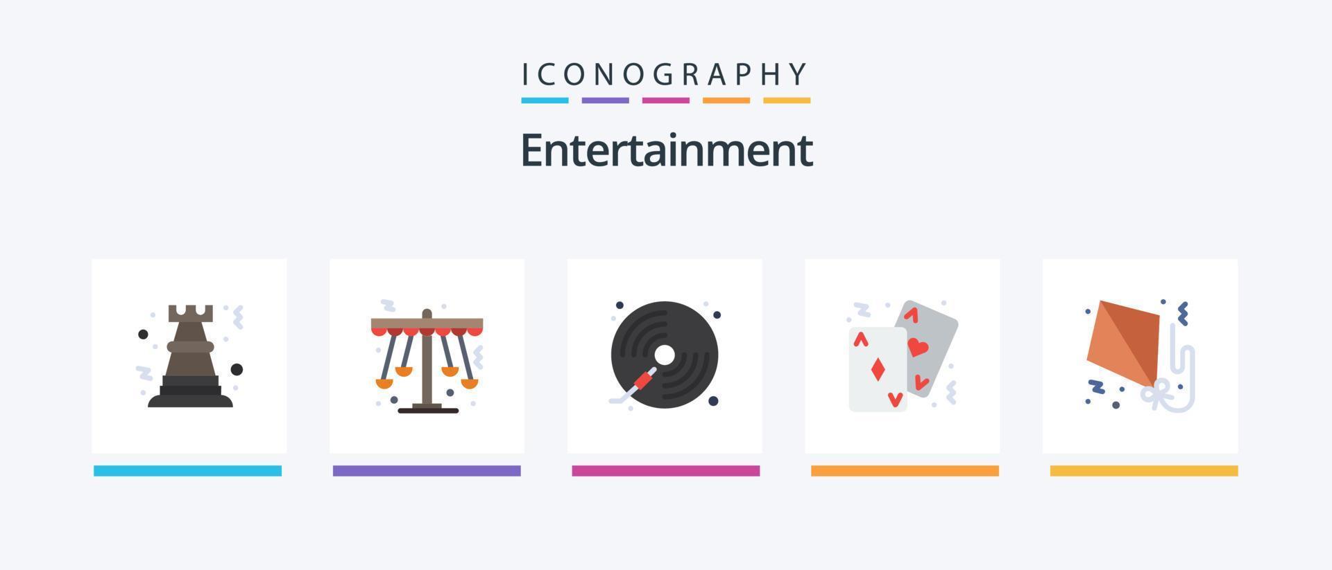 paquete de iconos de 5 planos de entretenimiento que incluye póquer. tarjetas tierra de juegos jugar. música. diseño de iconos creativos vector
