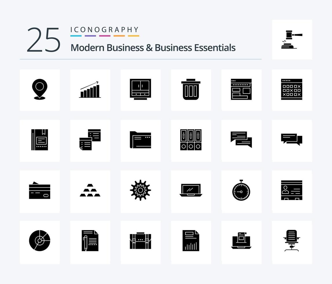 Modern Business And Business Essentials 25 Solid Glyph icon pack including drawer. cabinet. analysis. statistics. graph vector