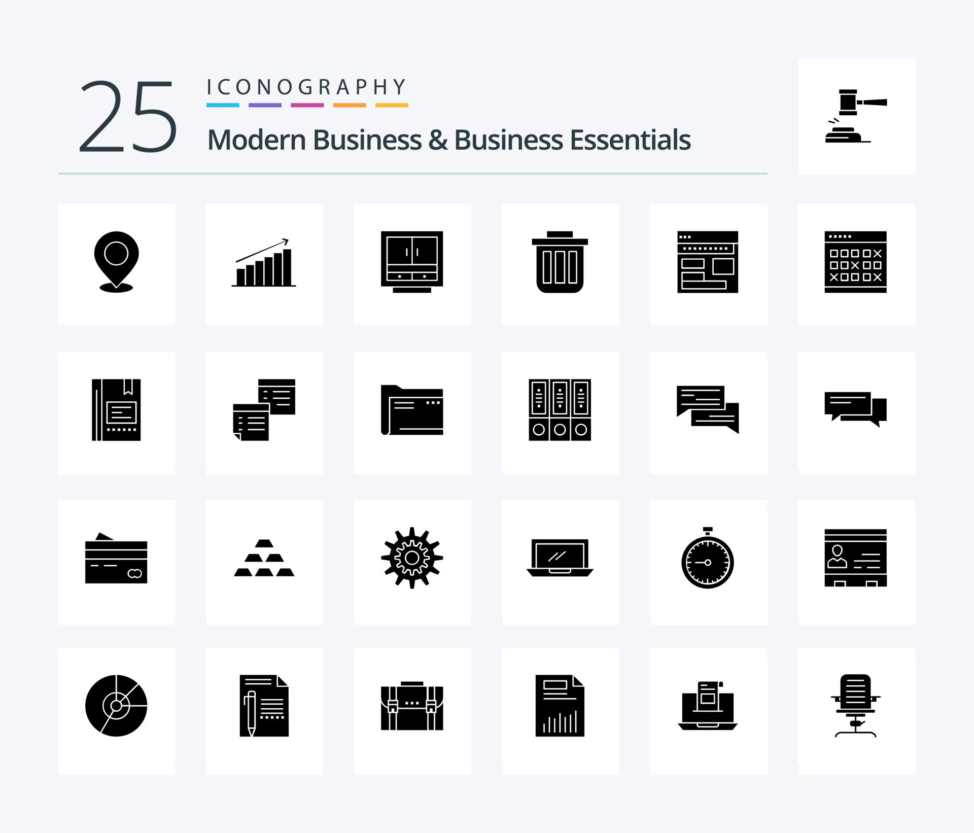 Modern Business And Business Essentials 25 Solid Glyph icon pack