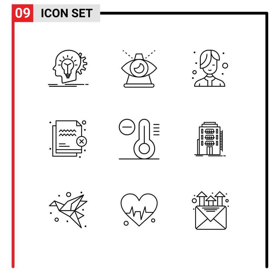 Pack of 9 creative Outlines of security file of deny hair Editable Vector Design Elements