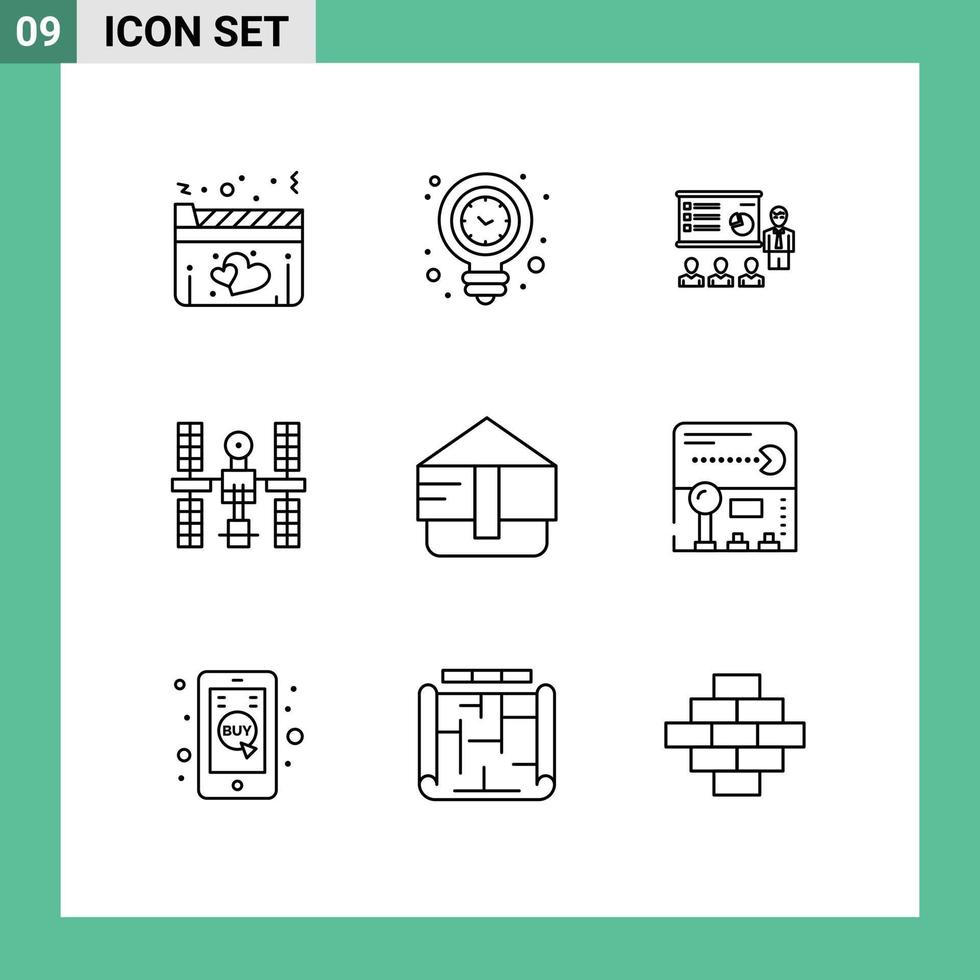 9 Universal Outline Signs Symbols of orbital statistics light bulb people graph Editable Vector Design Elements