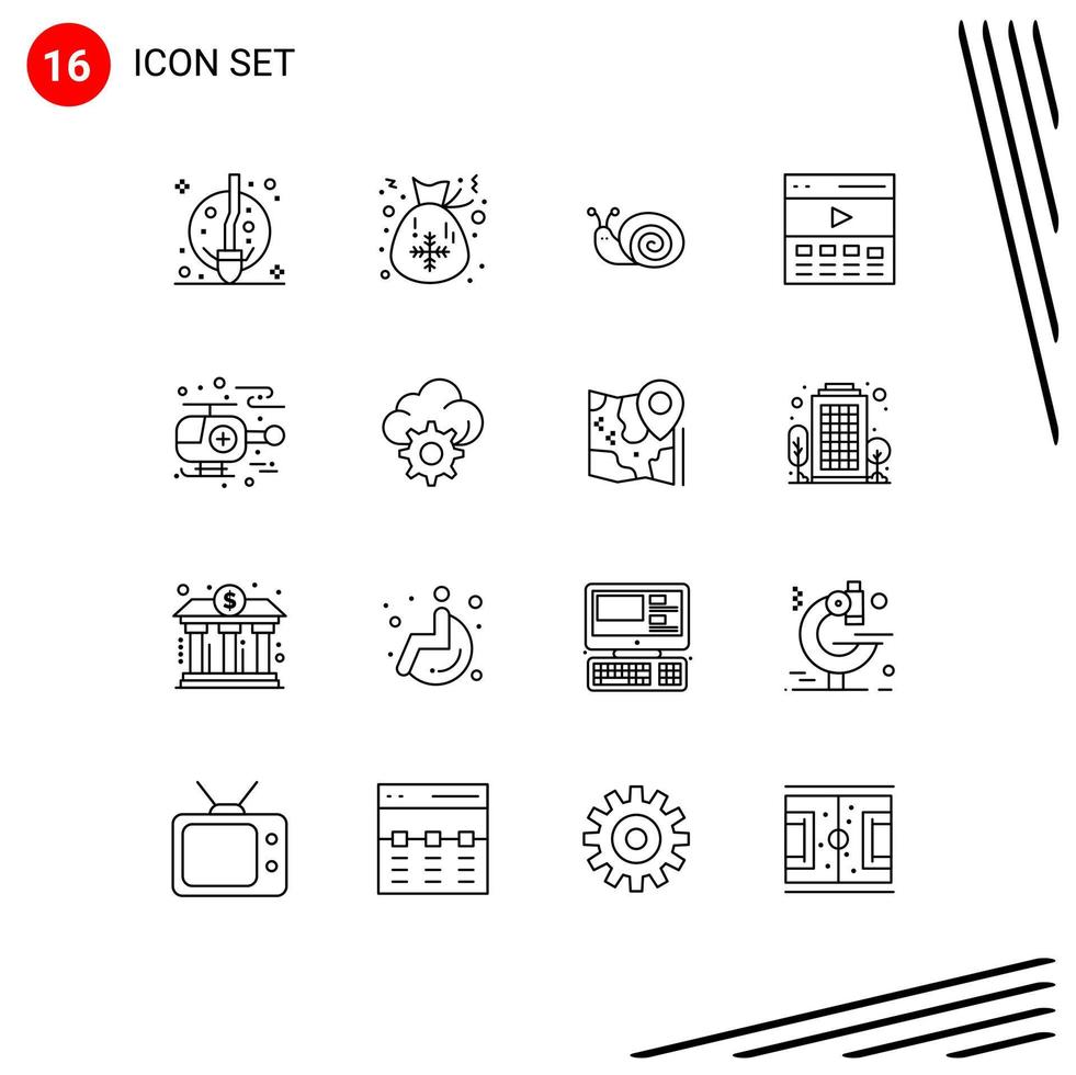 Pack of 16 Modern Outlines Signs and Symbols for Web Print Media such as ambulance interface bug hero communication Editable Vector Design Elements