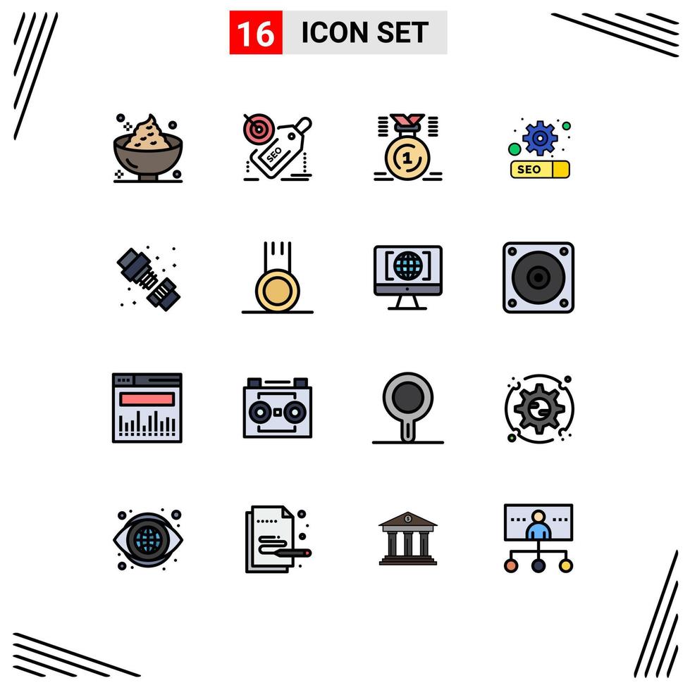grupo de 16 signos y símbolos de líneas llenas de color plano para configurar elementos de diseño de vectores creativos editables en posición ganadora de descuento de engranajes