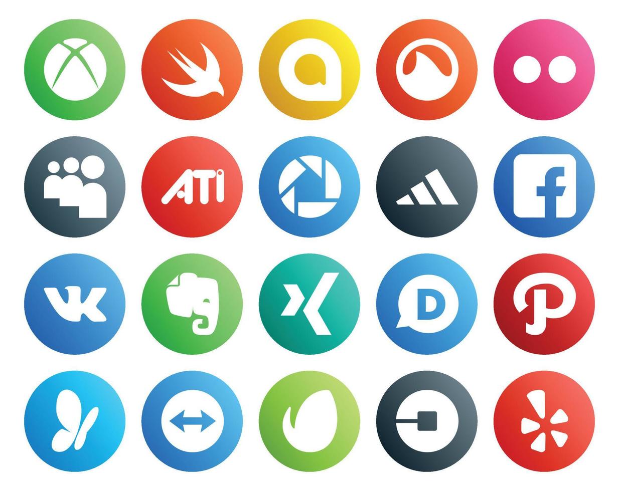 Paquete de 20 íconos de redes sociales que incluye envato msn adidas path xing vector