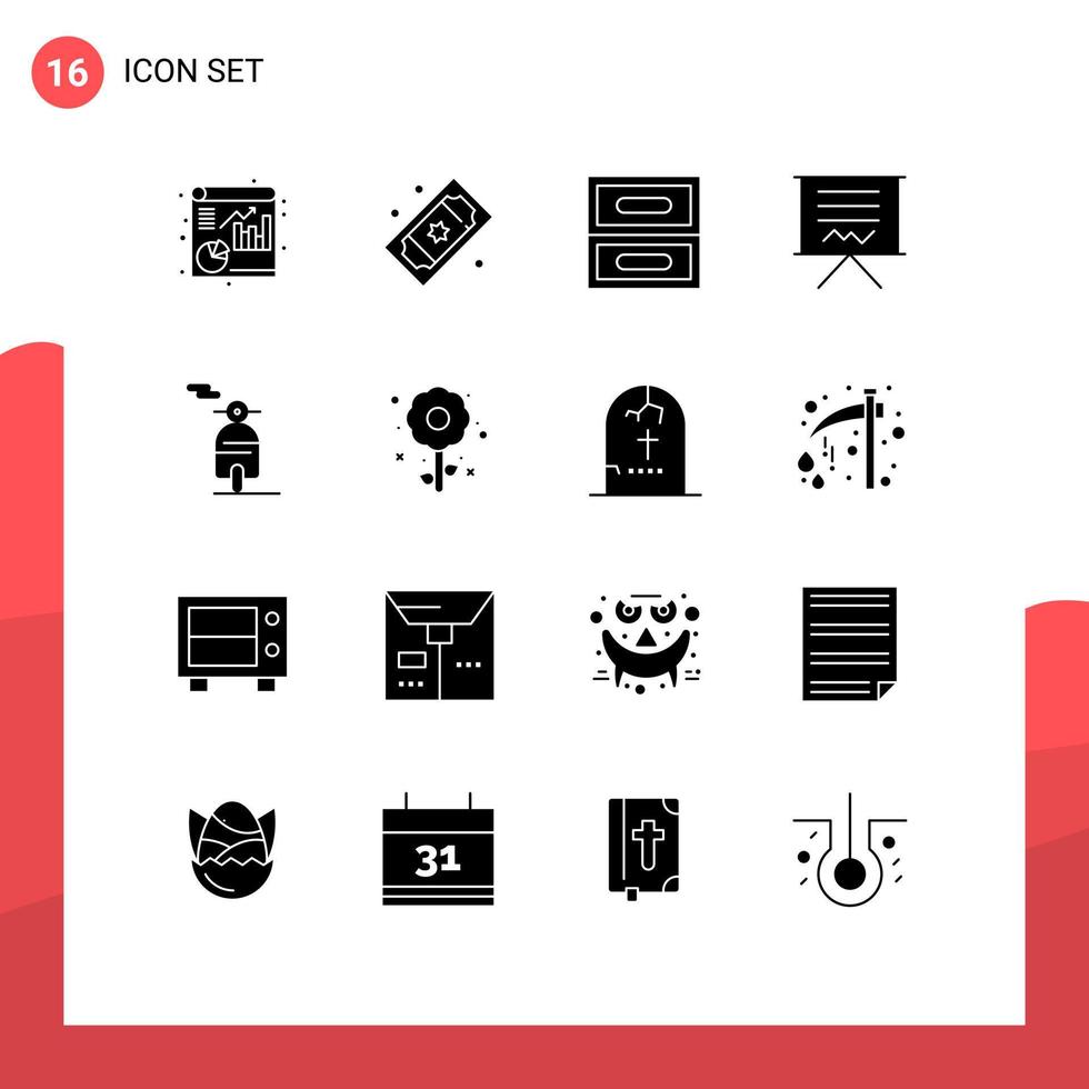 Group of 16 Modern Solid Glyphs Set for scooter presentation archive education board Editable Vector Design Elements