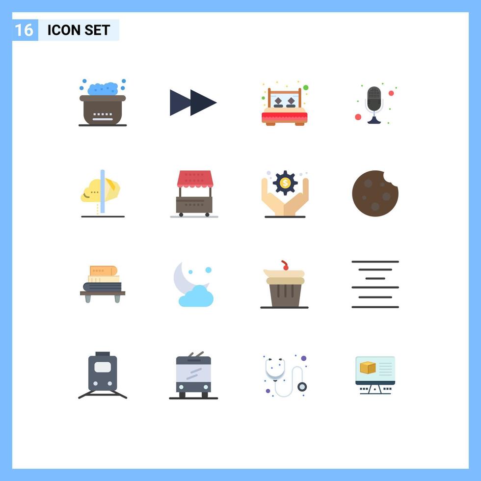 16 User Interface Flat Color Pack of modern Signs and Symbols of idea talk interior recorder microphone Editable Pack of Creative Vector Design Elements