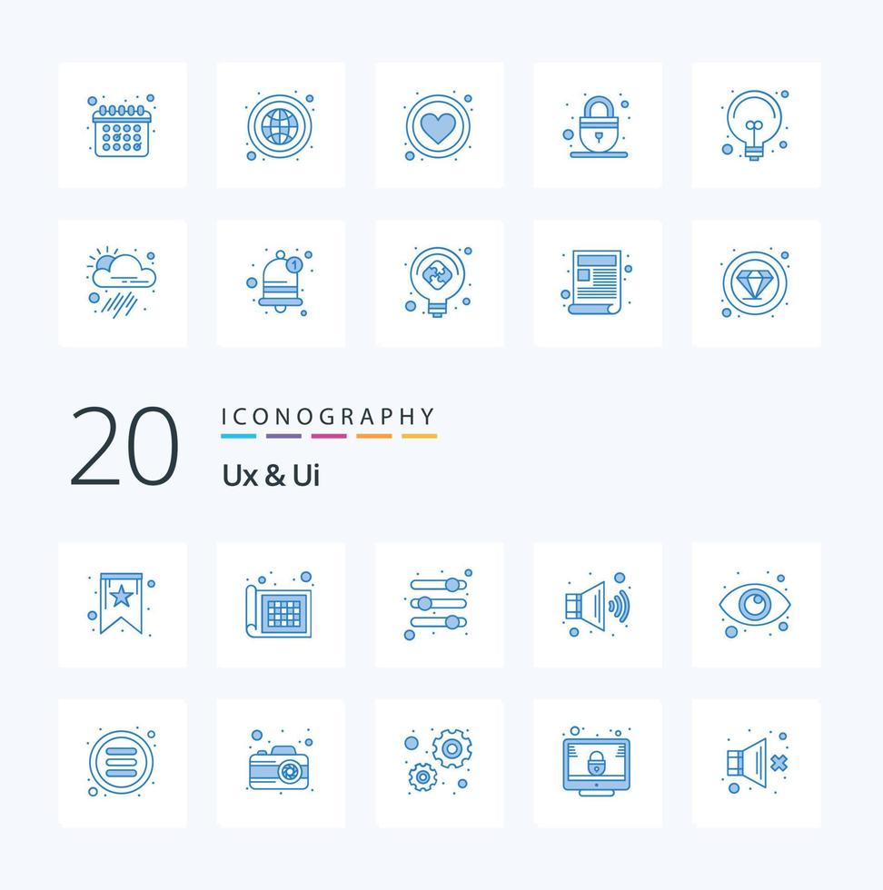 20 Ux And Ui Blue Color icon Pack like list vision parameters monitoring volume vector