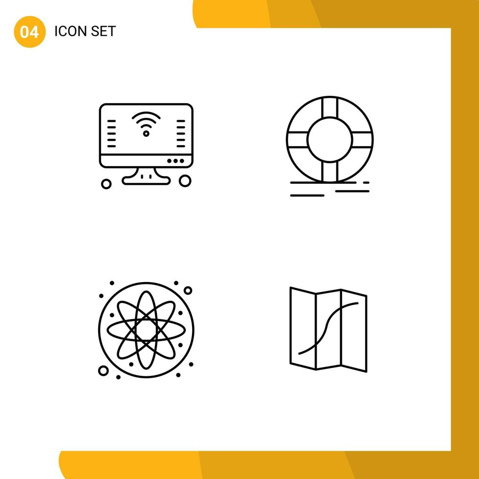 Line Pack of 4 Universal Symbols of computer ring things help laboratory Editable Vector Design Elements