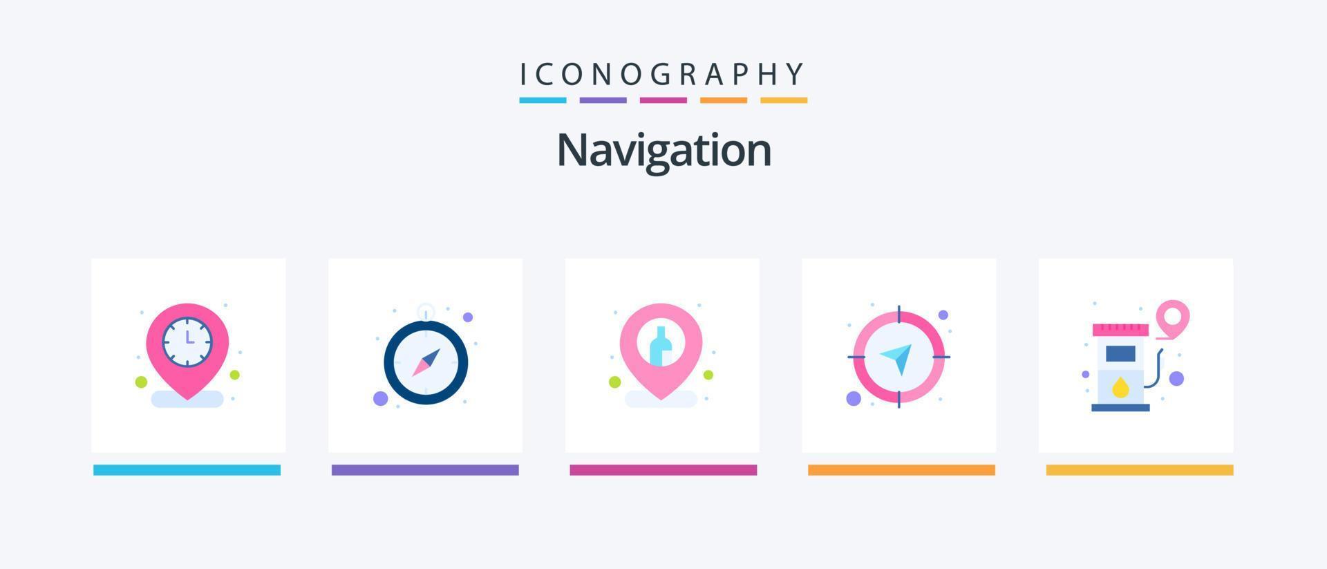 paquete de iconos de 5 planos de navegación que incluye gasolinera. navegación. ubicación. dirección. ubicación. diseño de iconos creativos vector