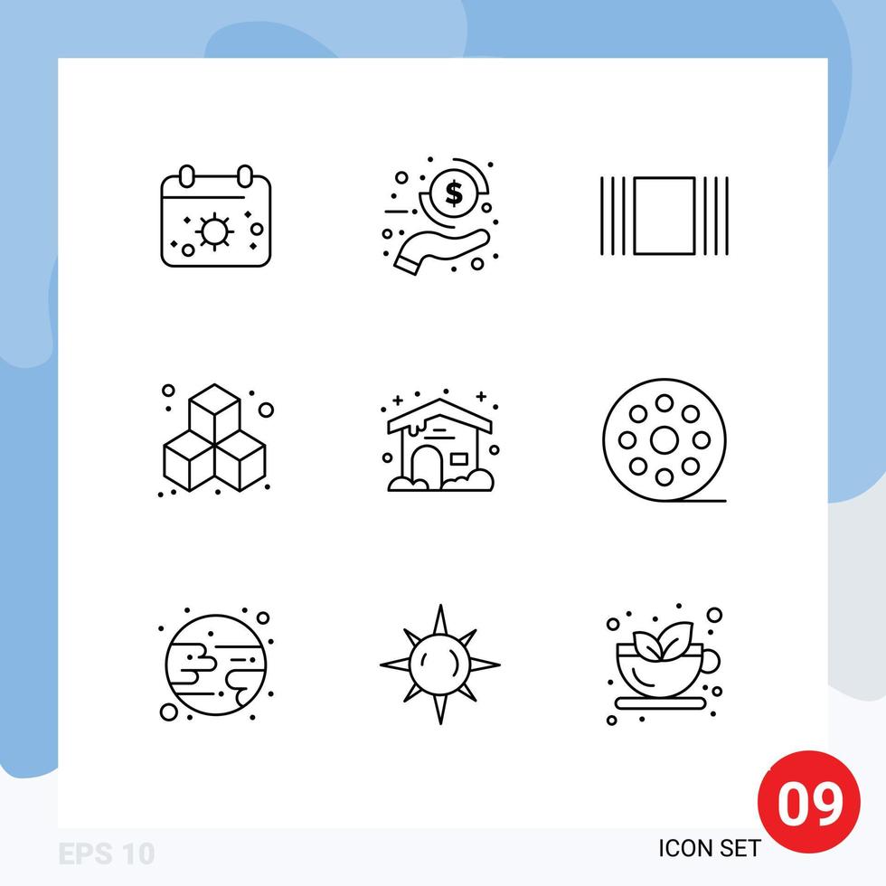 Pictogram Set of 9 Simple Outlines of film cloudy cover weather cube Editable Vector Design Elements