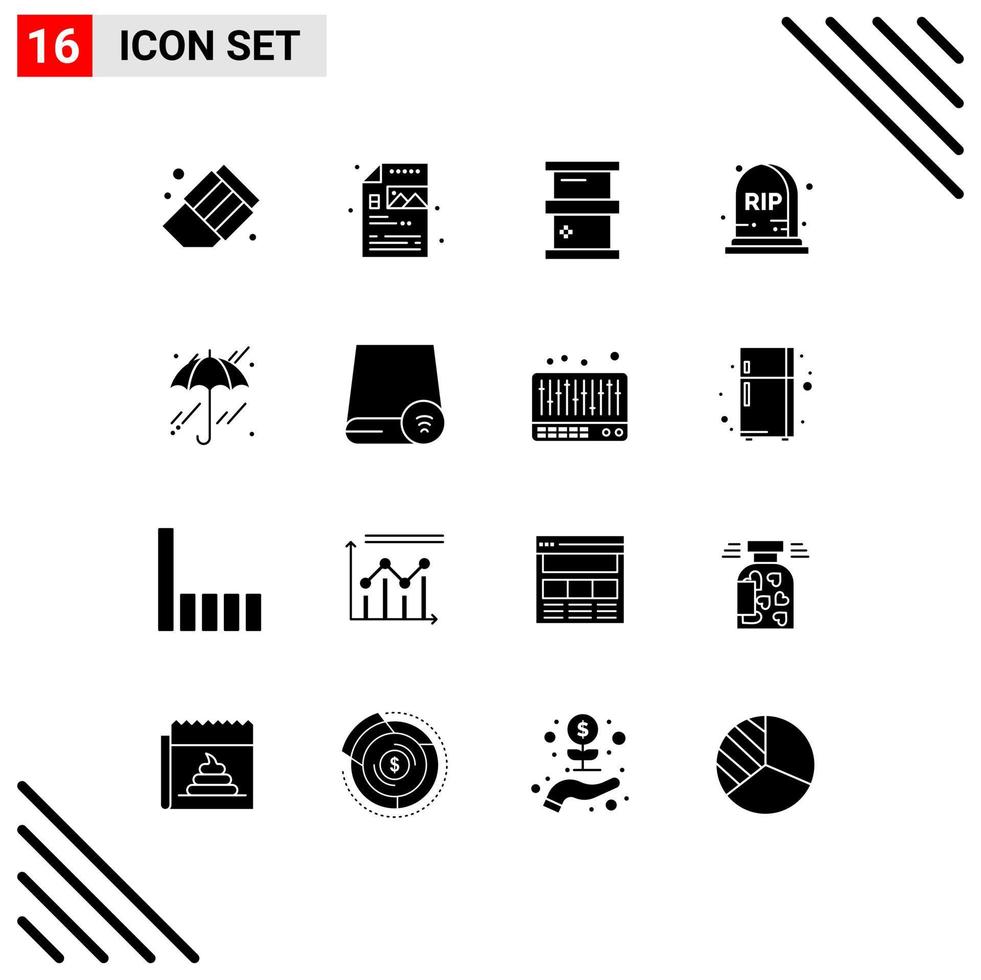 Pictogram Set of 16 Simple Solid Glyphs of computers weather biology umbrella rip Editable Vector Design Elements