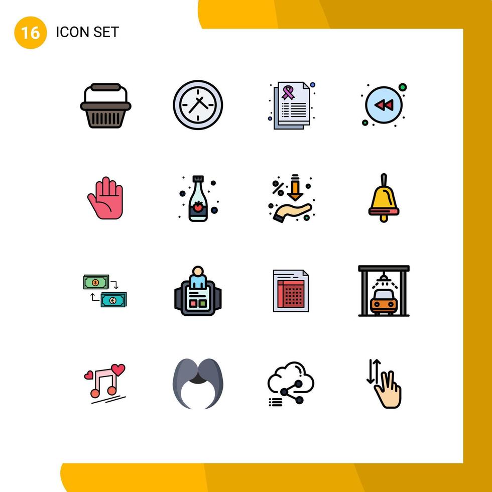 Pictogram Set of 16 Simple Flat Color Filled Lines of bottle hand health stop left Editable Creative Vector Design Elements