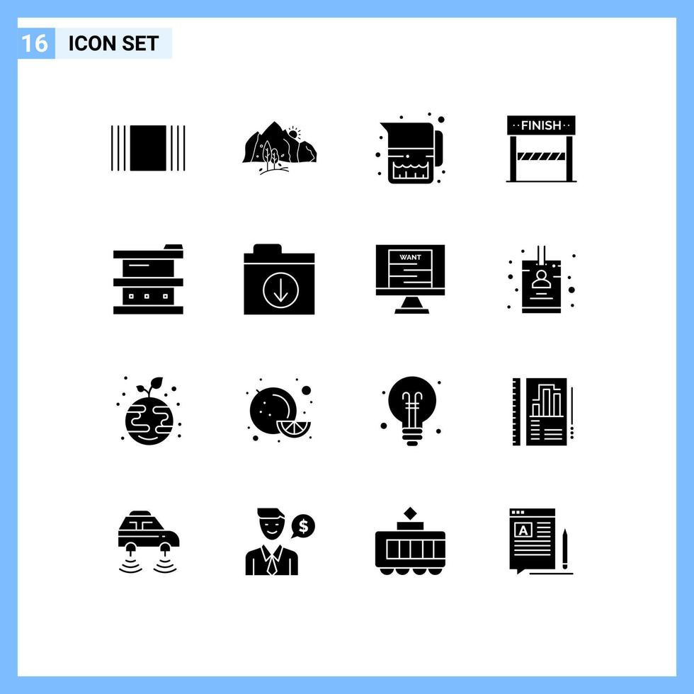 16 User Interface Solid Glyph Pack of modern Signs and Symbols of biology game food sport finish Editable Vector Design Elements