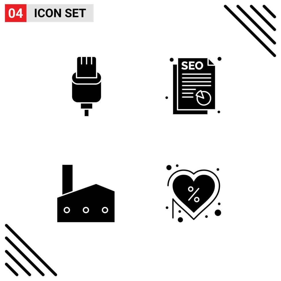 4 Creative Icons Modern Signs and Symbols of cable industrial plant lightning document nuclear plant Editable Vector Design Elements
