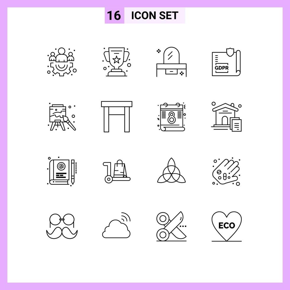 16 Outline concept for Websites Mobile and Apps easel page bedroom lock document Editable Vector Design Elements