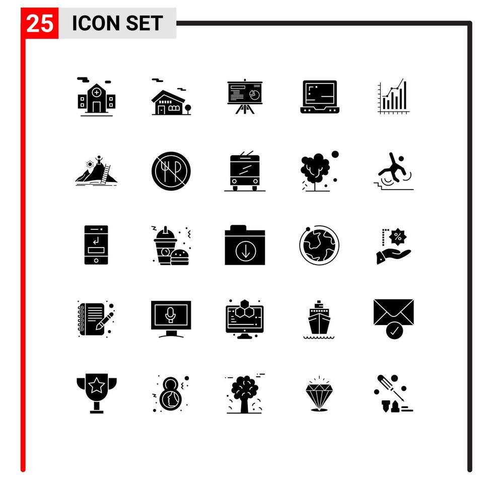 25 Thematic Vector Solid Glyphs and Editable Symbols of marketing business projector analytics computer Editable Vector Design Elements