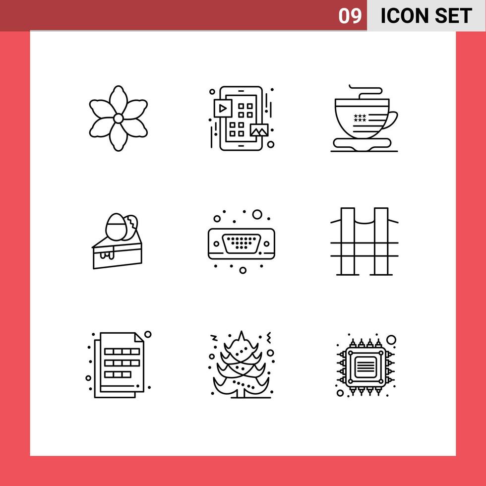 Set of 9 Vector Outlines on Grid for vga input cup display easter Editable Vector Design Elements