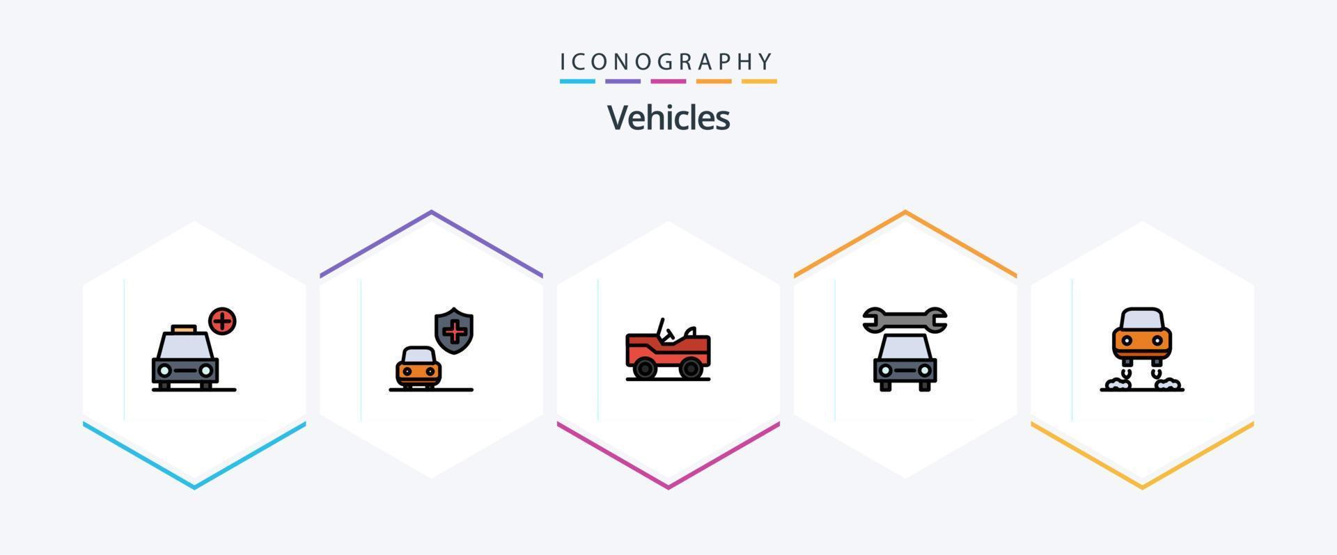 Vehicles 25 FilledLine icon pack including . future. vehicle. flying. service vector