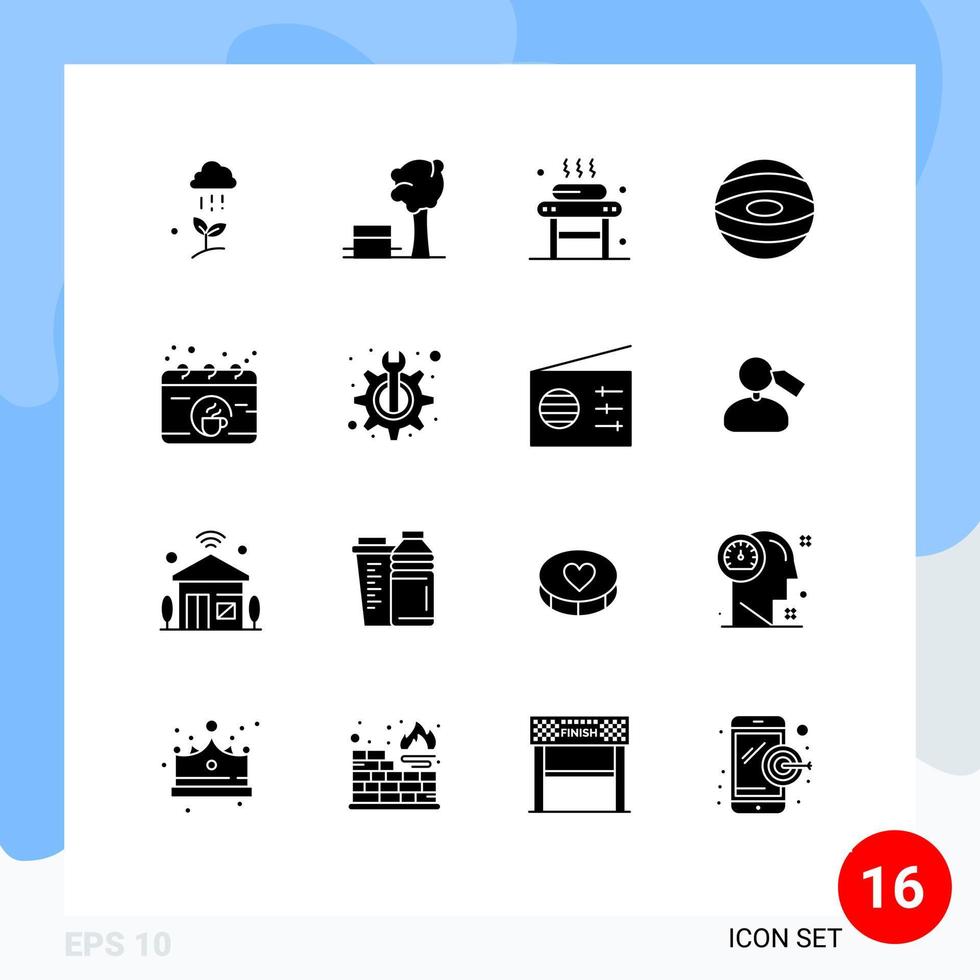 Modern Set of 16 Solid Glyphs and symbols such as calendar planet tree jupiter spa Editable Vector Design Elements