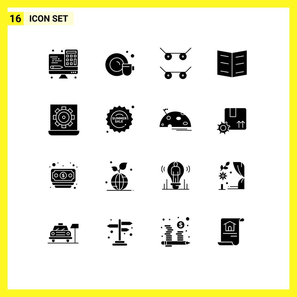 conjunto de 16 iconos de interfaz de usuario modernos símbolos signos para venta preferencia deporte computadora portátil elementos de diseño vectorial editables vector