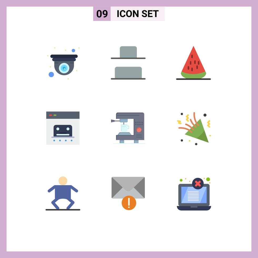 Set of 9 Vector Flat Colors on Grid for coffee online food finance banking Editable Vector Design Elements
