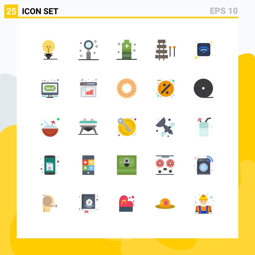 Modern Set of 25 Flat Colors and symbols such as sound instrument romantic audio power Editable Vector Design Elements