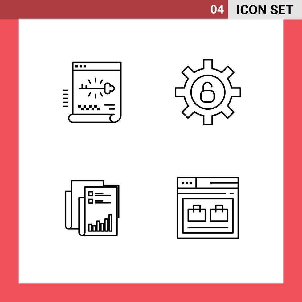 4 Thematic Vector Filledline Flat Colors and Editable Symbols of key analytics document security business Editable Vector Design Elements
