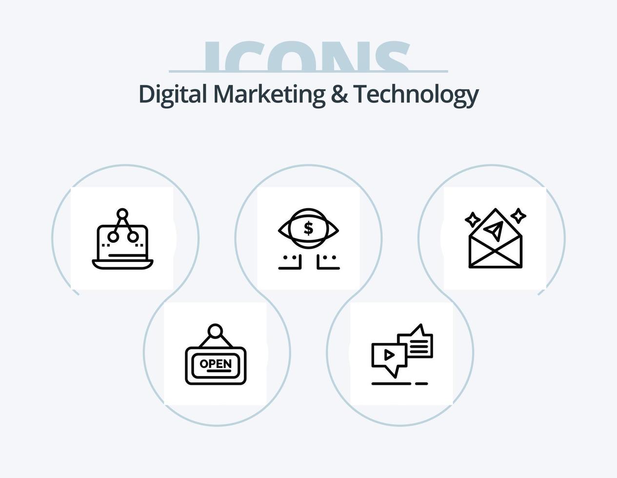Digital Marketing And Technology Line Icon Pack 5 Icon Design. marketing. computer. news. platform. marketing vector