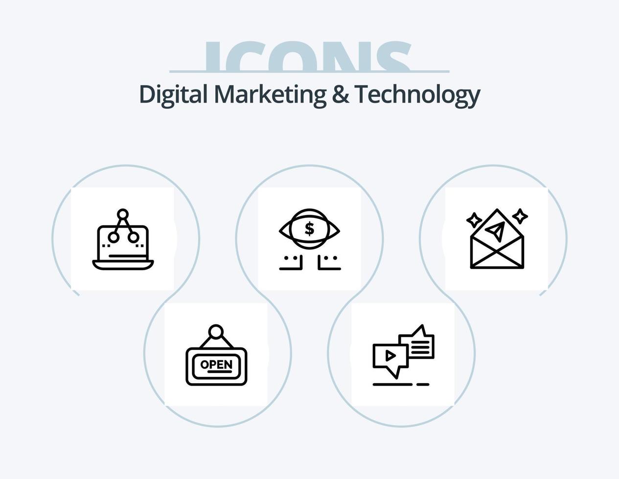 Digital Marketing And Technology Line Icon Pack 5 Icon Design. marketing. computer. news. platform. marketing vector