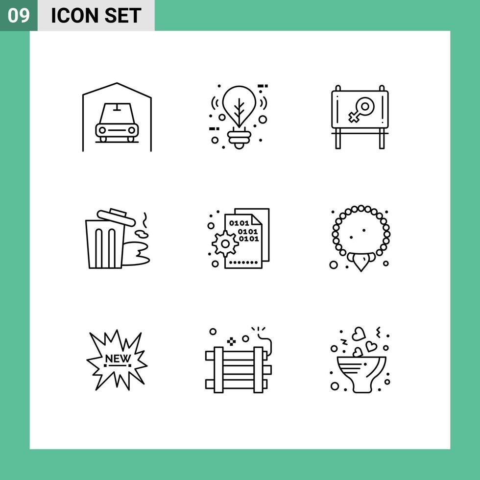 Pack of 9 Modern Outlines Signs and Symbols for Web Print Media such as page codding ad browser pollution Editable Vector Design Elements