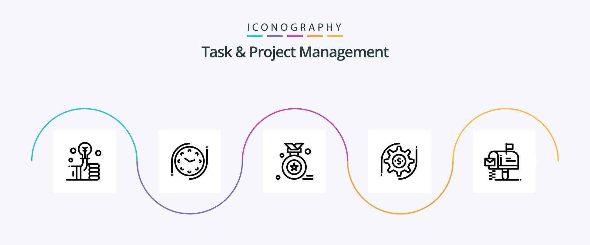 paquete de iconos de la línea 5 de gestión de tareas y proyectos que incluye dinero. configuración . mirar. engranaje . medalla vector