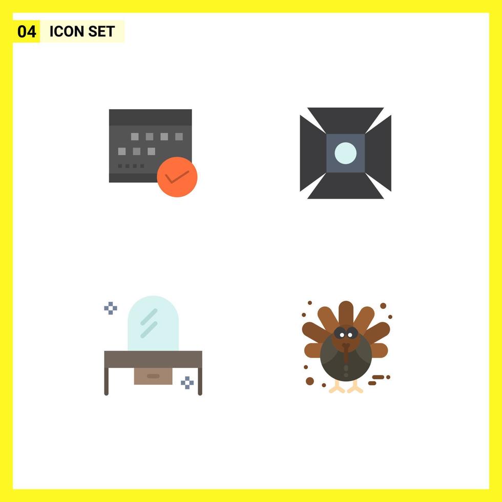 Modern Set of 4 Flat Icons and symbols such as schedule light calendar planning beauty Editable Vector Design Elements