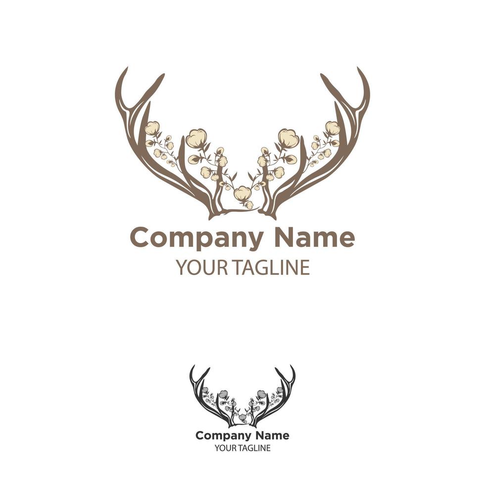 Deer antler illustration logo vector template with cotton design.