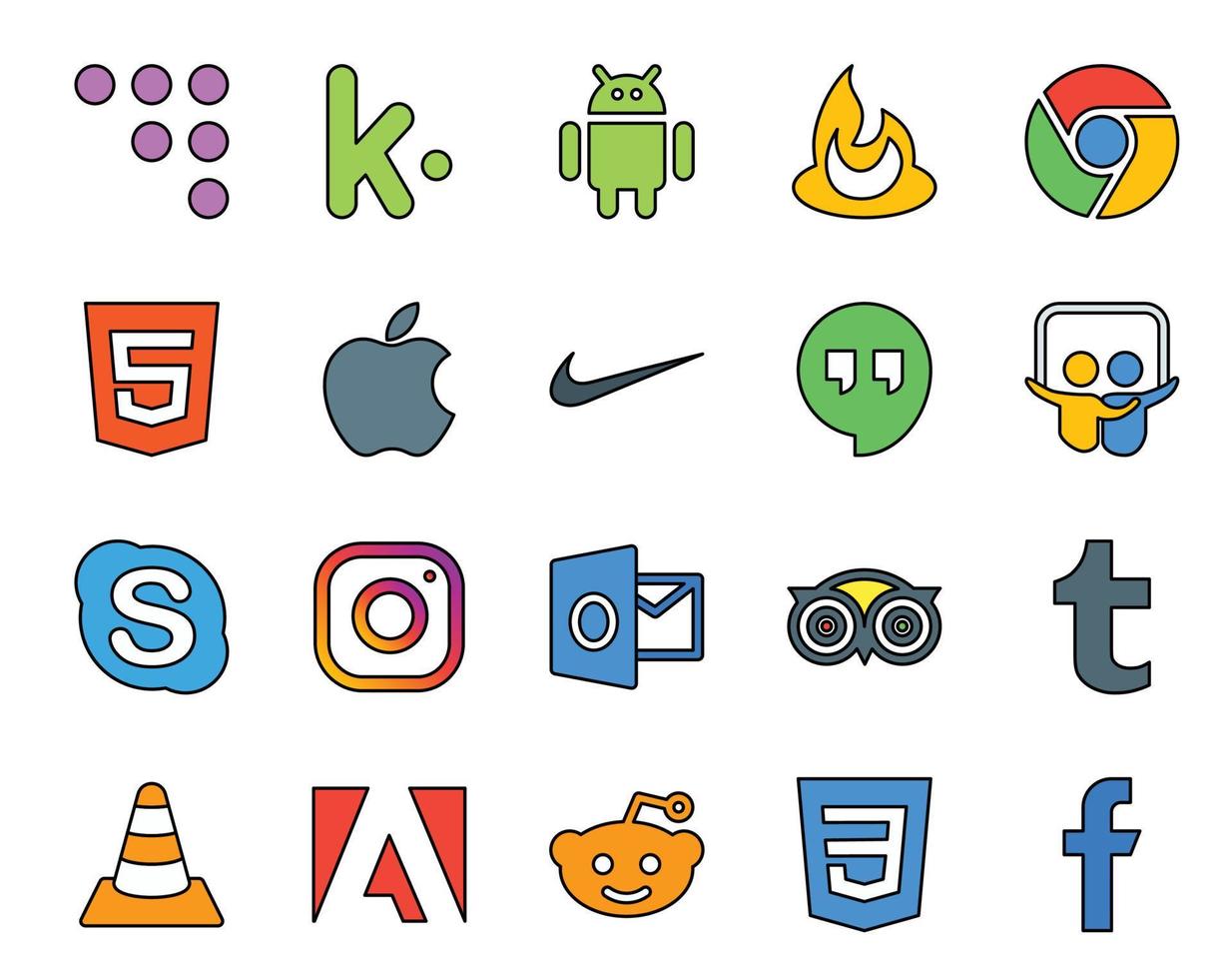 20 Social Media Icon Pack Including vlc travel hangouts tripadvisor instagram vector