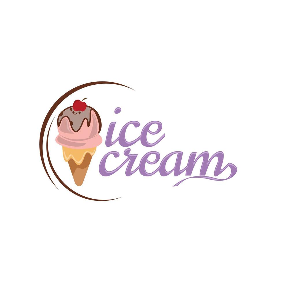 Ice Cream Vector Line Icon or Logo - Simple Thin Line Icon and Colorful Geometric Background - stock vector