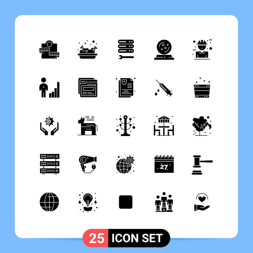 Group of 25 Modern Solid Glyphs Set for character architecture settings spell mage Editable Vector Design Elements