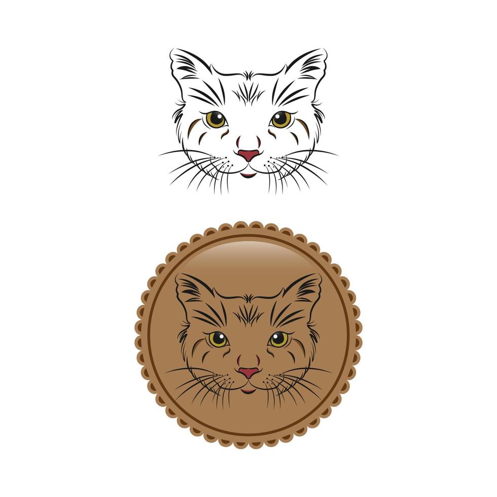 logo illustration with cat, emblem design on white background,Illustration of cute cat logo design. vector