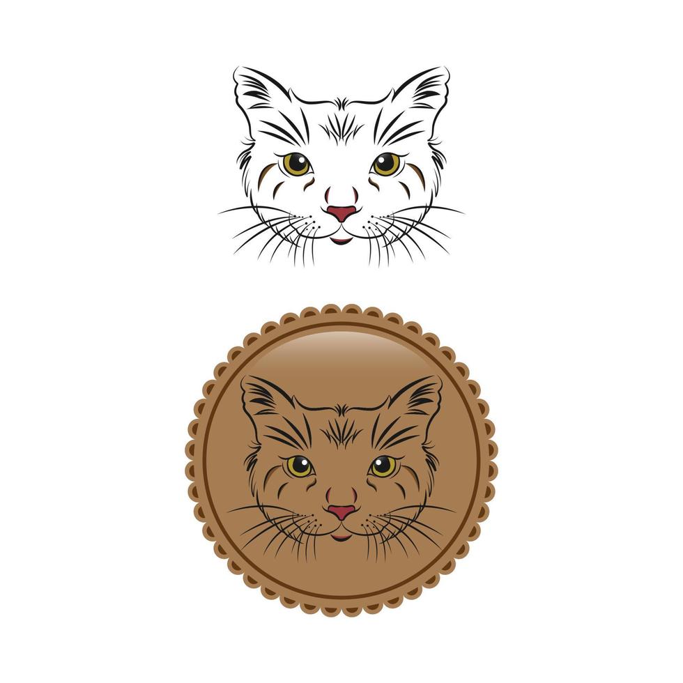 logo illustration with cat, emblem design on white background,Illustration of cute cat logo design. vector