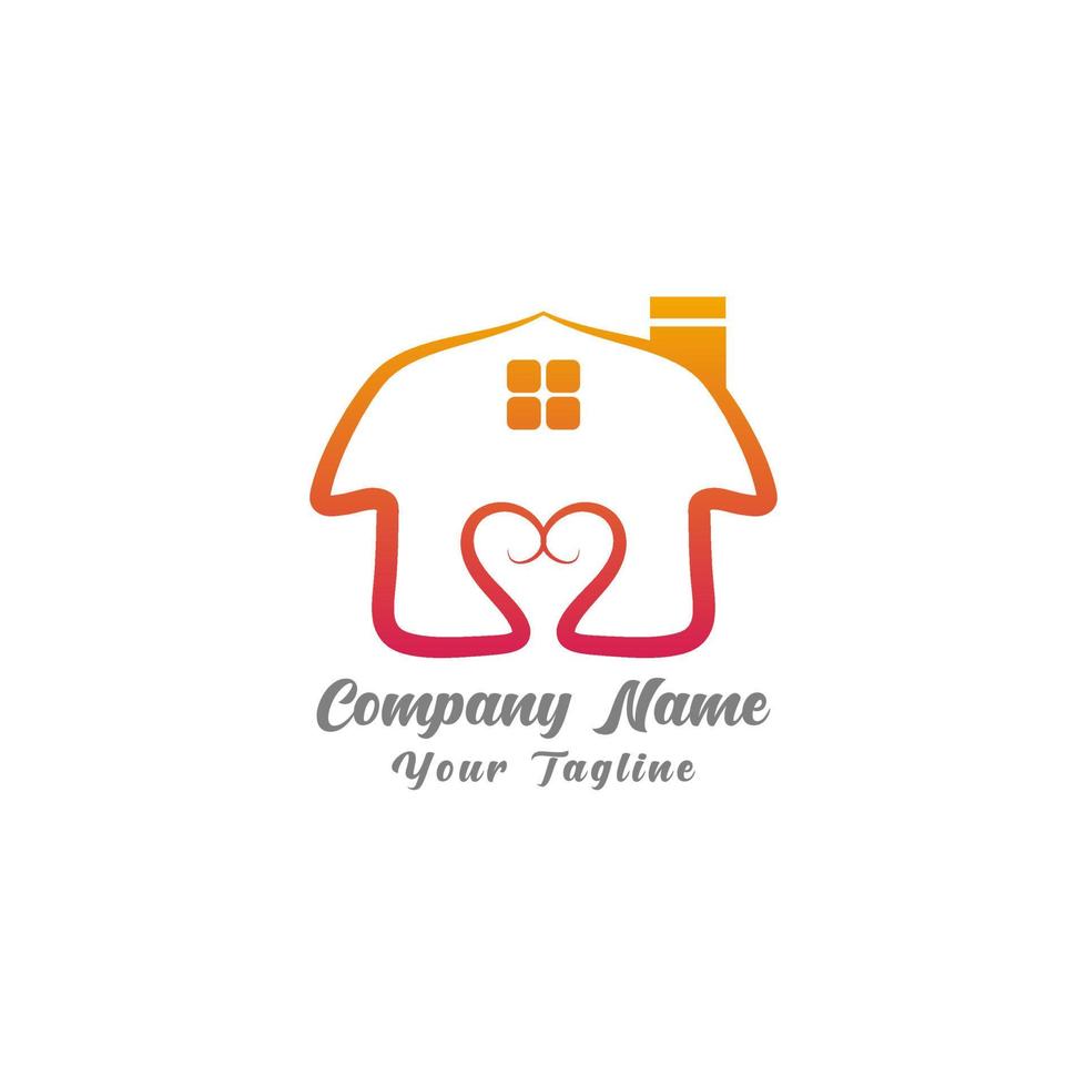 Simple icon of house with heart shape within. House line art shape. Vector symbol logo template easy to edit.